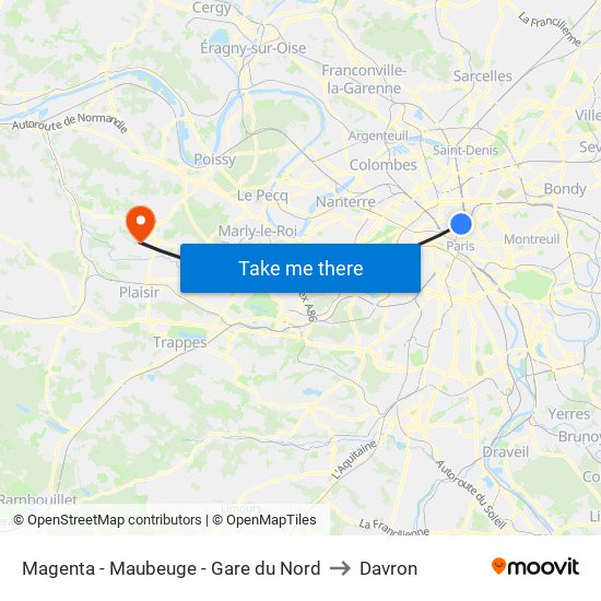 Magenta - Maubeuge - Gare du Nord to Davron map