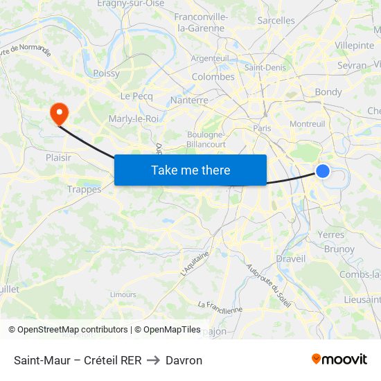 Saint-Maur – Créteil RER to Davron map