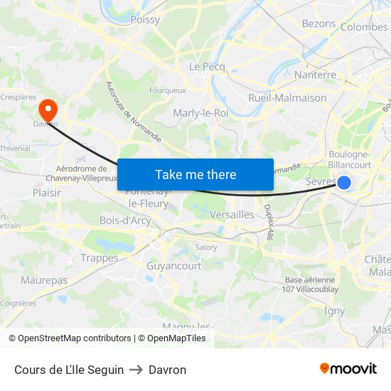 Cours de L'Ile Seguin to Davron map