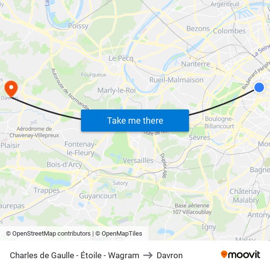 Charles de Gaulle - Étoile - Wagram to Davron map