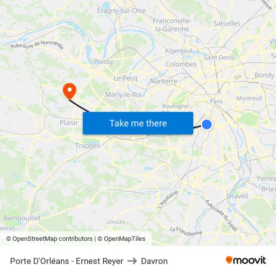 Porte D'Orléans - Ernest Reyer to Davron map