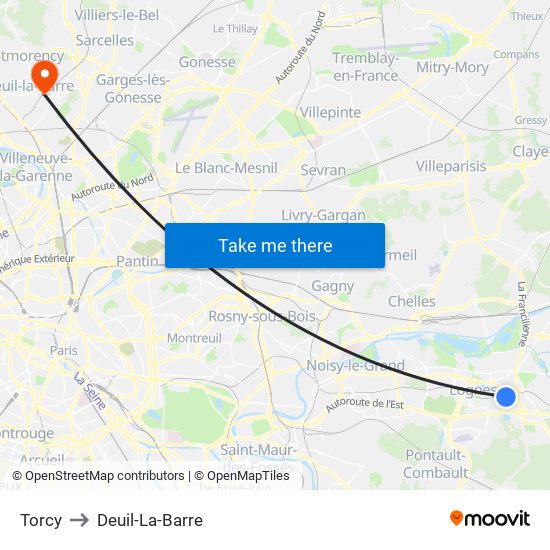 Torcy to Deuil-La-Barre map