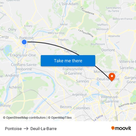 Pontoise to Deuil-La-Barre map