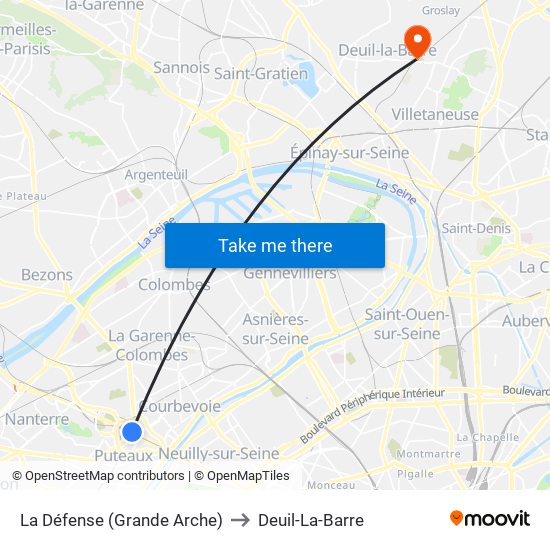 La Défense (Grande Arche) to Deuil-La-Barre map