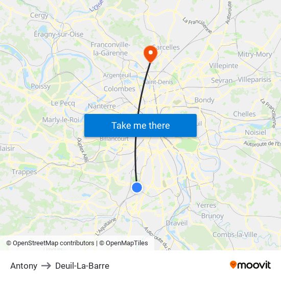 Antony to Deuil-La-Barre map
