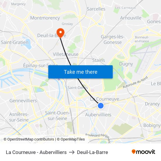 La Courneuve - Aubervilliers to Deuil-La-Barre map