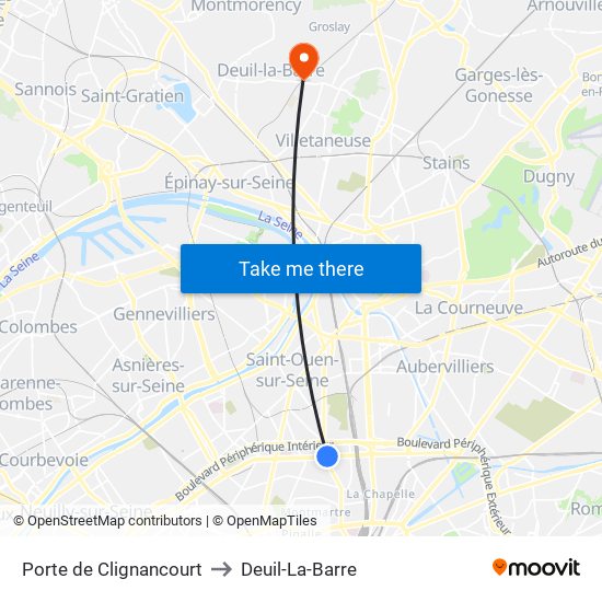 Porte de Clignancourt to Deuil-La-Barre map
