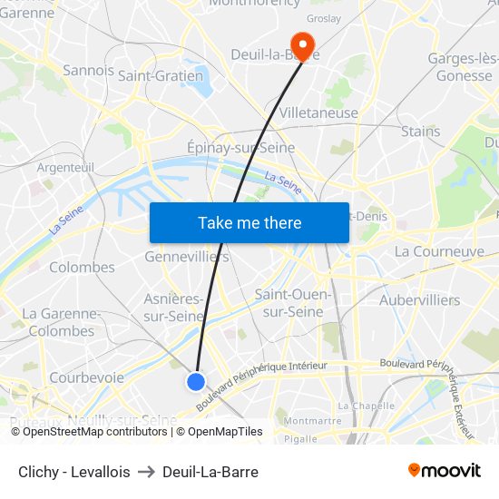 Clichy - Levallois to Deuil-La-Barre map