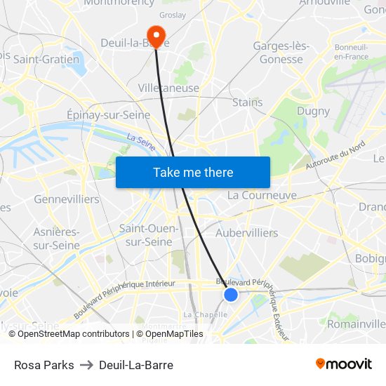 Rosa Parks to Deuil-La-Barre map