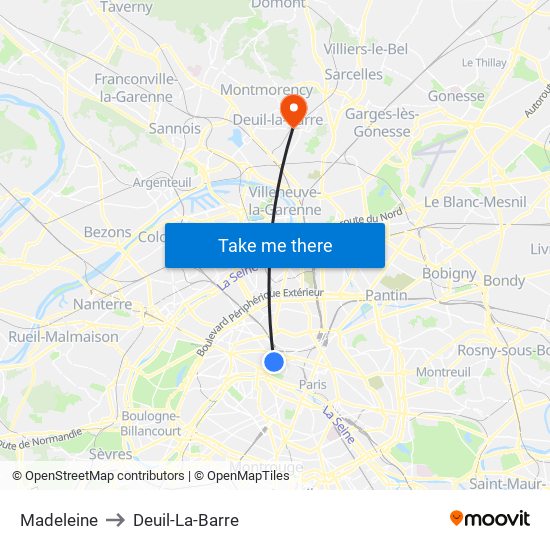Madeleine to Deuil-La-Barre map