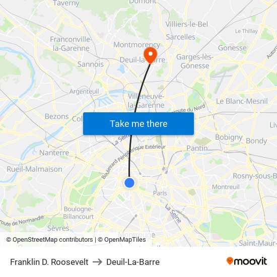 Franklin D. Roosevelt to Deuil-La-Barre map