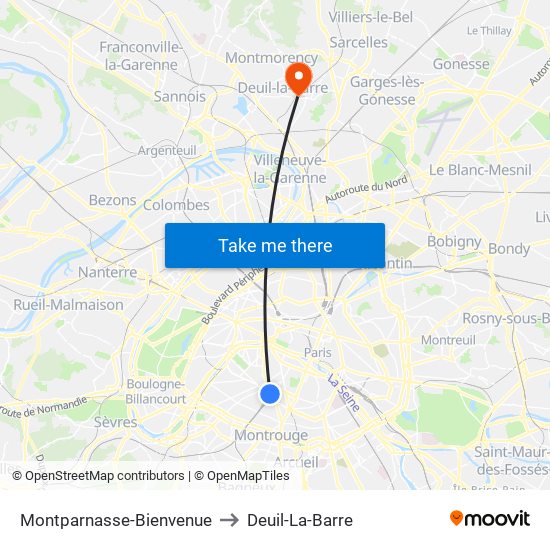 Montparnasse-Bienvenue to Deuil-La-Barre map