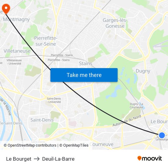 Le Bourget to Deuil-La-Barre map