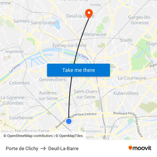Porte de Clichy to Deuil-La-Barre map