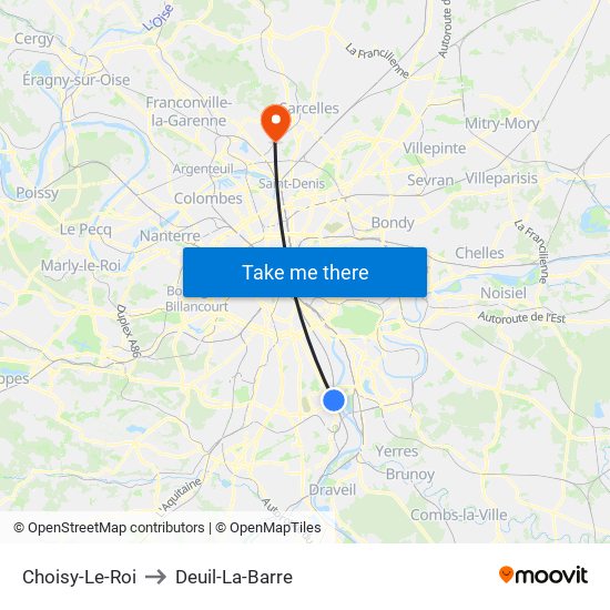 Choisy-Le-Roi to Deuil-La-Barre map