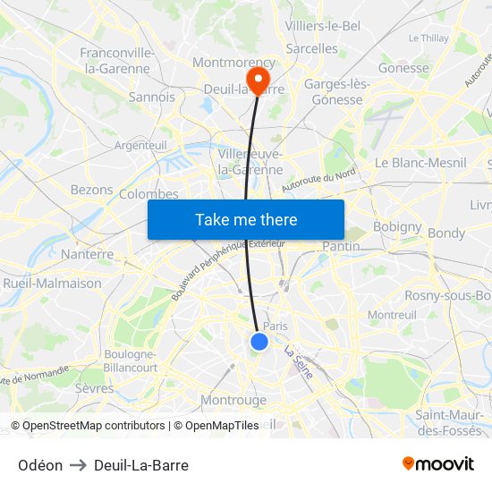 Odéon to Deuil-La-Barre map