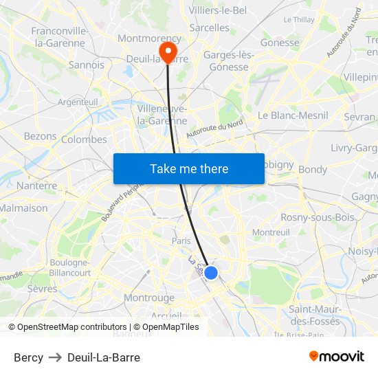 Bercy to Deuil-La-Barre map