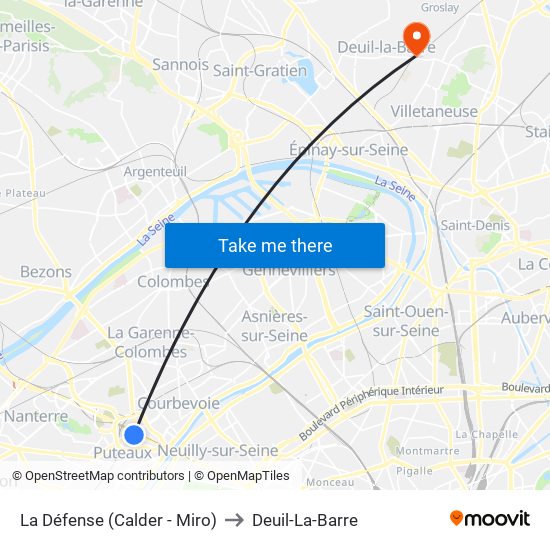 La Défense (Calder - Miro) to Deuil-La-Barre map