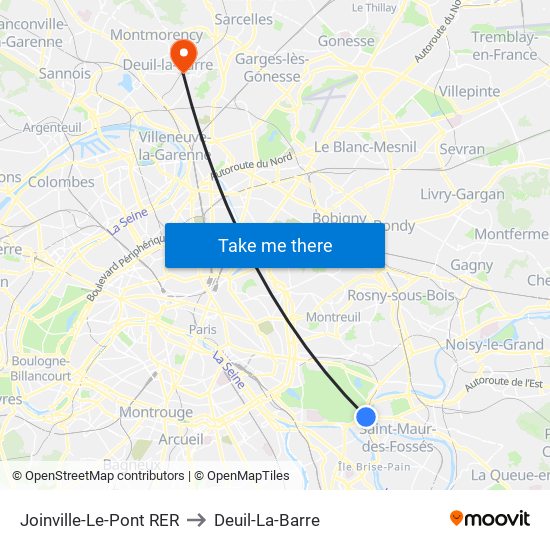 Joinville-Le-Pont RER to Deuil-La-Barre map