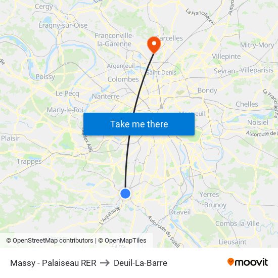 Massy - Palaiseau RER to Deuil-La-Barre map