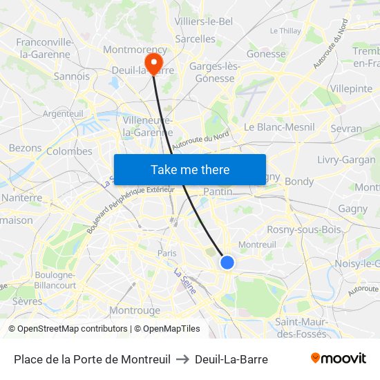 Place de la Porte de Montreuil to Deuil-La-Barre map
