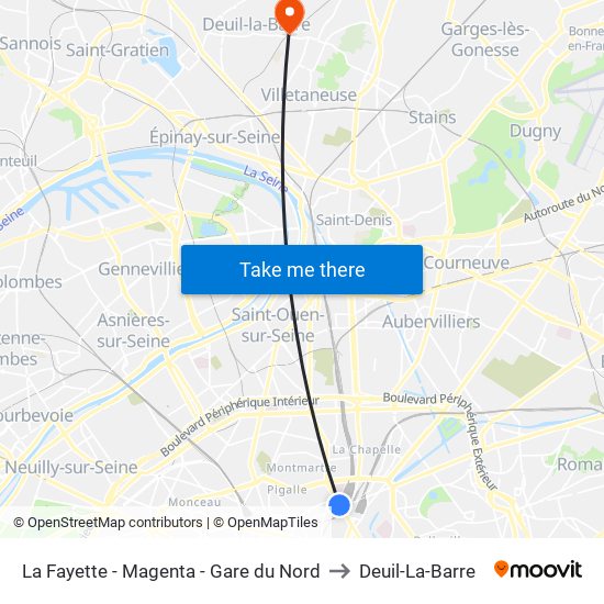 La Fayette - Magenta - Gare du Nord to Deuil-La-Barre map