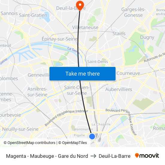 Magenta - Maubeuge - Gare du Nord to Deuil-La-Barre map
