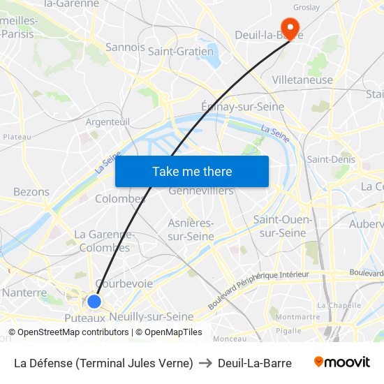 La Défense (Terminal Jules Verne) to Deuil-La-Barre map
