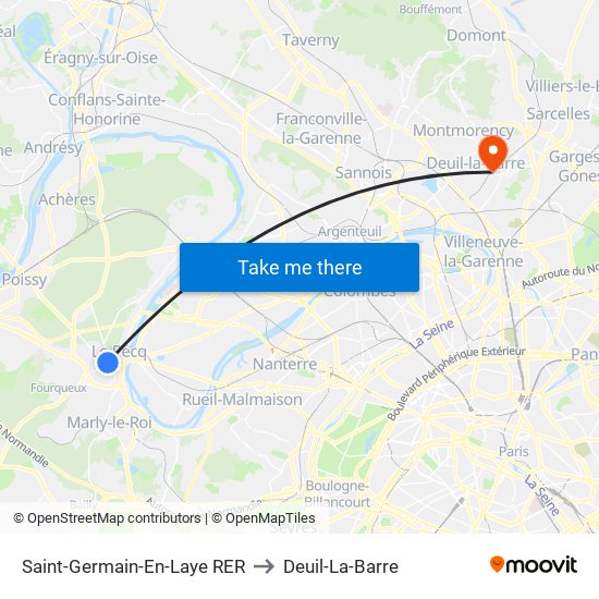 Saint-Germain-En-Laye RER to Deuil-La-Barre map