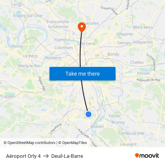 Aéroport Orly 4 to Deuil-La-Barre map