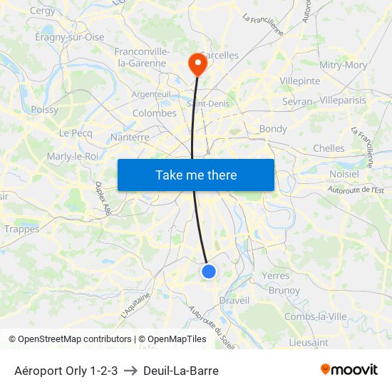 Aéroport Orly 1-2-3 to Deuil-La-Barre map