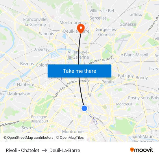 Rivoli - Châtelet to Deuil-La-Barre map