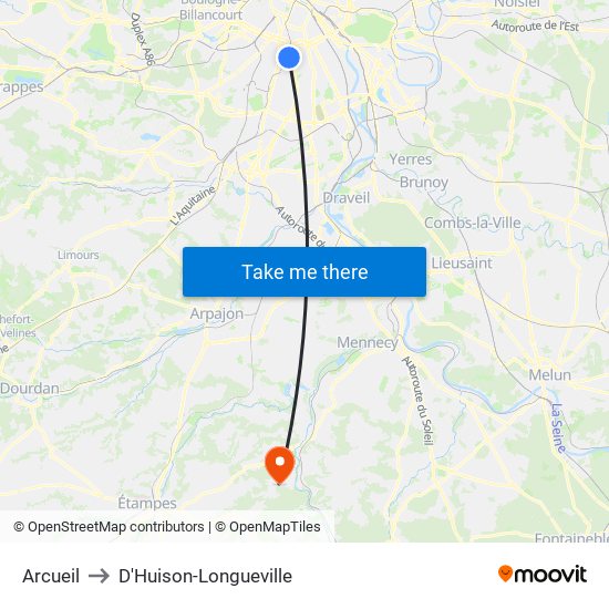 Arcueil to D'Huison-Longueville map