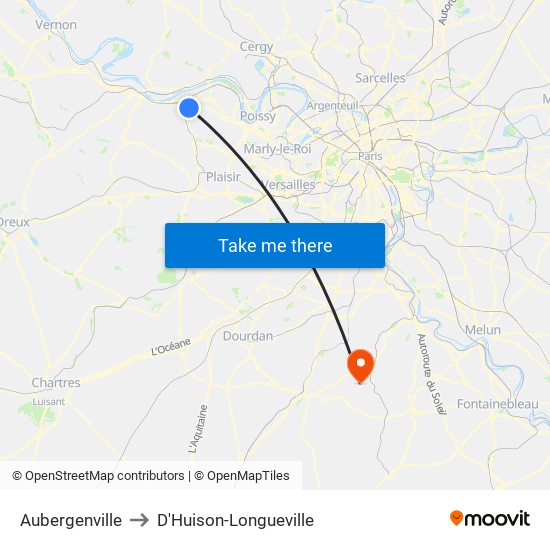 Aubergenville to D'Huison-Longueville map