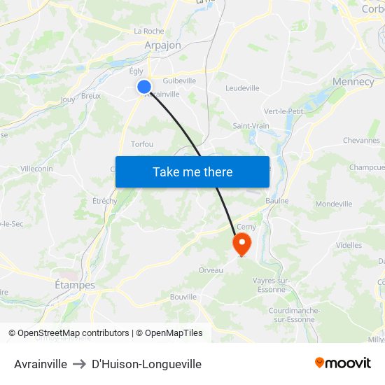 Avrainville to D'Huison-Longueville map