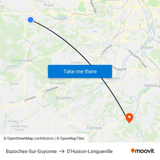 Bazoches-Sur-Guyonne to D'Huison-Longueville map