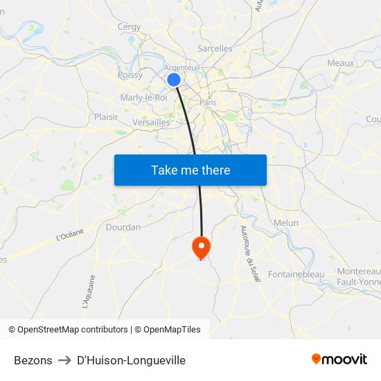 Bezons to D'Huison-Longueville map