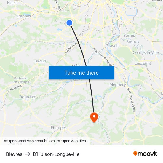 Bievres to D'Huison-Longueville map