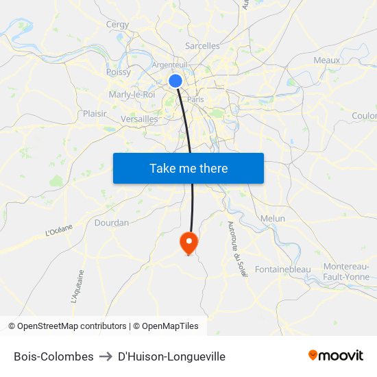 Bois-Colombes to D'Huison-Longueville map