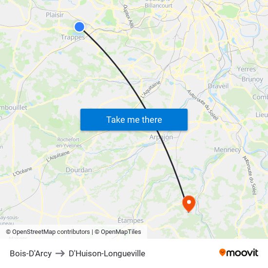 Bois-D'Arcy to D'Huison-Longueville map