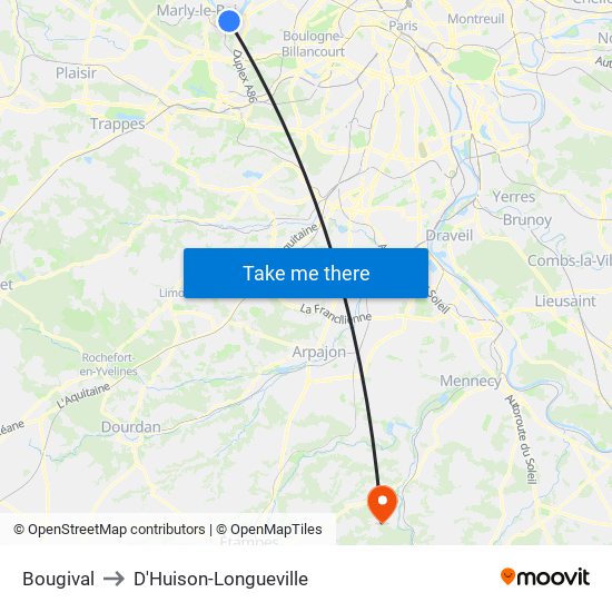 Bougival to D'Huison-Longueville map