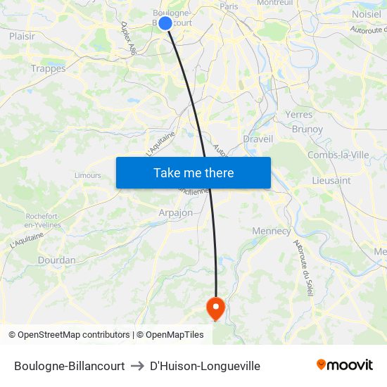 Boulogne-Billancourt to D'Huison-Longueville map