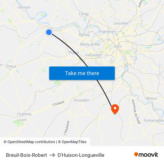 Breuil-Bois-Robert to D'Huison-Longueville map