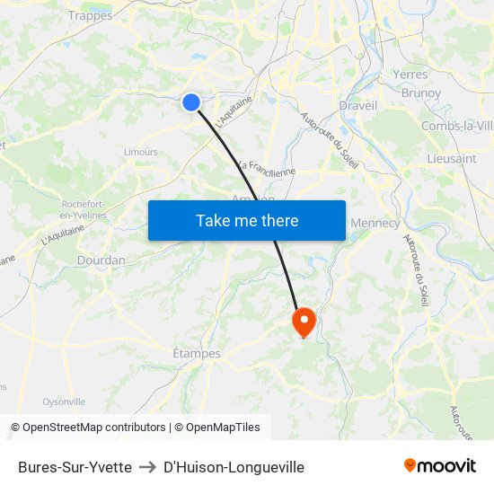 Bures-Sur-Yvette to D'Huison-Longueville map