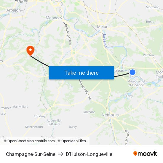 Champagne-Sur-Seine to D'Huison-Longueville map