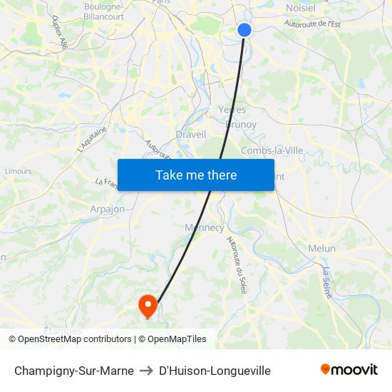 Champigny-Sur-Marne to D'Huison-Longueville map