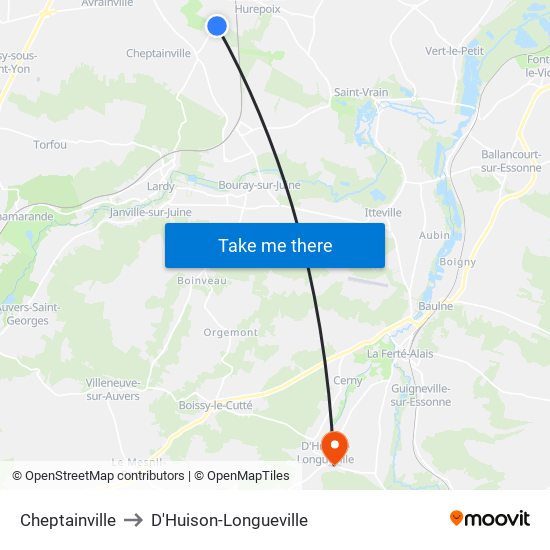 Cheptainville to D'Huison-Longueville map