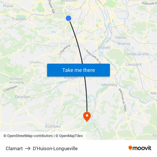 Clamart to D'Huison-Longueville map