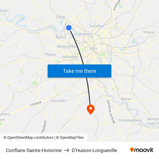 Conflans-Sainte-Honorine to D'Huison-Longueville map