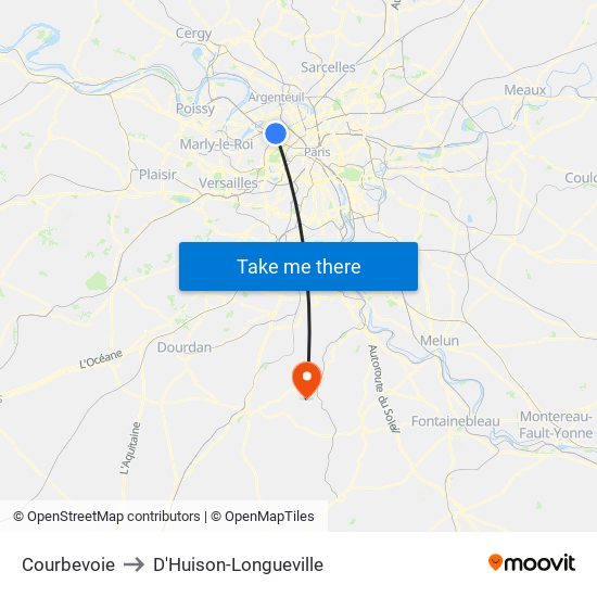 Courbevoie to D'Huison-Longueville map